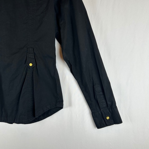 COOGI Luxury Black Embroidered Button Down Shirt Roll Tab Sleeve Military M - Picture 10 of 14
